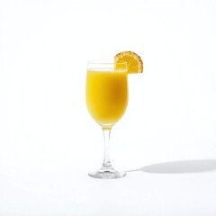 A single glass of pineapple juice, isolated on a white background. Soft, diffused light creates subtle shadows. The image is elegant and refined, showcasing the juice's graceful qualities.