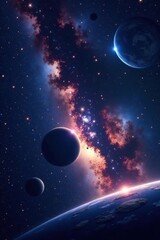 Obraz premium Celestial landscape of stars and planets in the blackness of space, space, planets