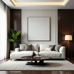 Fototapeta premium Minimalist living room with elegant sofa, luxury accents, design, modern