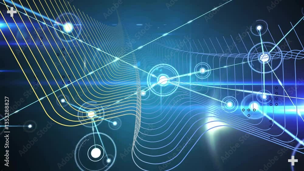 Poster forming futuristic network pattern, digital lines and glowing nodes in animation