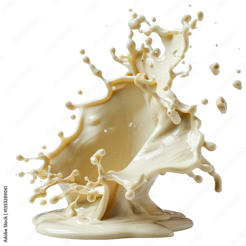 Poster high-resolution splash of creamy liquid with dynamic splashes and droplets on black background