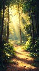 Obraz premium Sunlight path through a forest