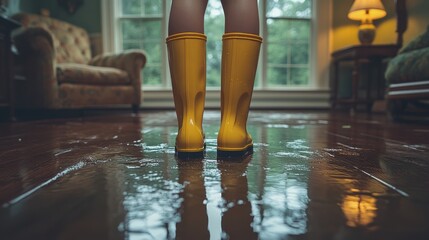 Flooded House, Yellow Boots, Rainy Day Disaster