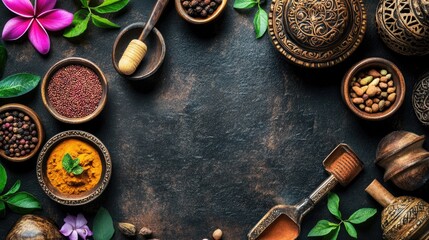 A top-down view of paan-making tools and fresh ingredients.