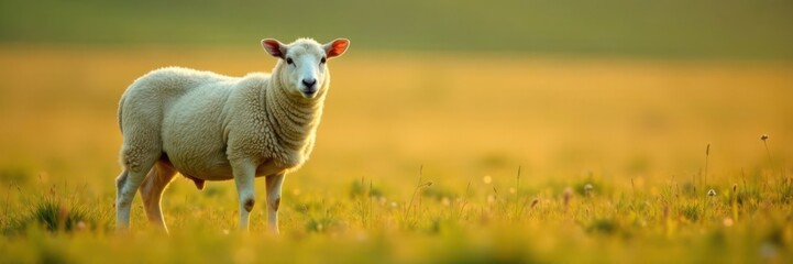 Sheep standing alone in field, grassland, rural life