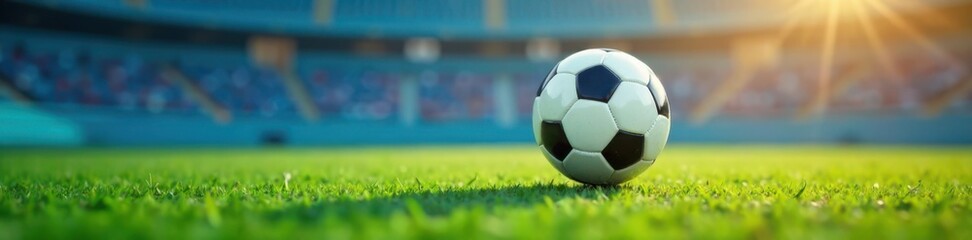 Fototapeta premium Soccer ball flying through air with blurred blue field background, flying, air