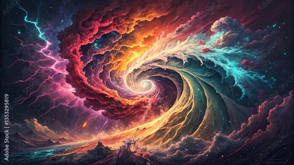 Poster cosmic vortex: a vibrant and awe-inspiring display of celestial artistry, with swirling clouds of co