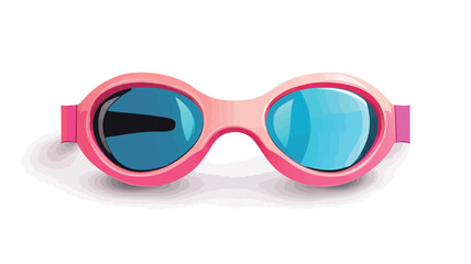 Fototapeta premium Close-up studio shot of a pair of pink swimming goggles against a white background. The goggles have round lenses with a light blue tint and a bright pink frame. The image is well-lit, showing a