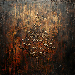 Ornate gold pattern on textured brown background for canvas prints and backdrops