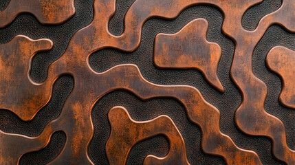 Abstract copper texture background with organic shapes and dark accents for modern design