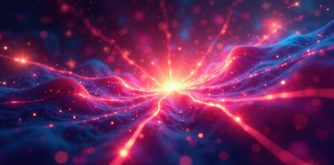 Fototapeta premium Vibrant shapes and lights radiating from a central point, pattern, shapes, color