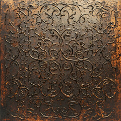 Ornate bronze decorative background with vintage textured pattern and intricate details