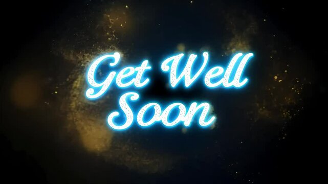 Soft blue GET WELL SOON text with gentle bokeh effect on dark background perfect for sending healing and recovery wishes