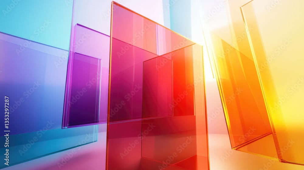 Poster colorful translucent panels creating a vibrant abstract composition with a soft gradient background