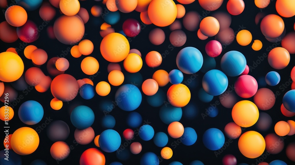 Poster colorful abstract composition of floating spheres in various sizes and colors against a dark backgro