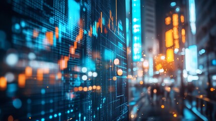 Fototapeta premium City Lights and Data Visualization Displaying Financial Market Analytics
