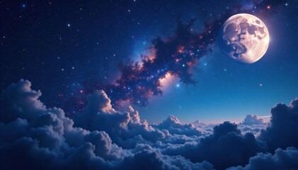 Celestial canvas with twinkling stars and a silvery moon, darkness, space, galaxy