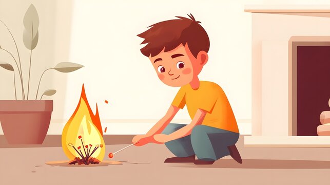 Young Boy Engaging in Dangerous Behavior by Playing with Matches - Child Safety Concept