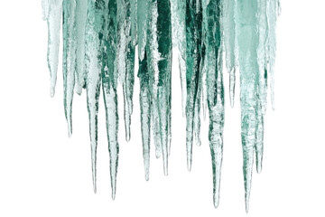 Hanging Icicles with Detailed Frozen Texture isolated on transparent background