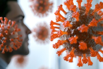 Man surrounded by Coronavirus particles showcasing viral pandemic and health crisis concept