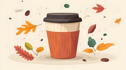Coffee Cup with Leaves Cartoon Vector Illustration for Drink Related Designs