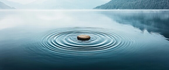 Calm lake ripples from a dropped stone