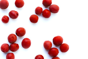 Umeboshi, Japanese pickled plums, Sour and salty taste.