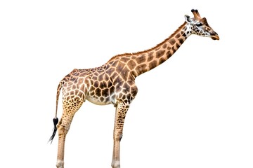 Naklejka premium Side view of giraffe isolated on white background