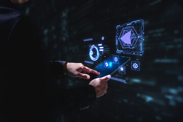 AI Symbolic, artificial intelligence of futuristic technology.transformation of ideas and the adoption of technology in business in the digital age, enhancing global