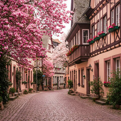 Fototapeta premium Magnolia Blossoms in a Historic German Town