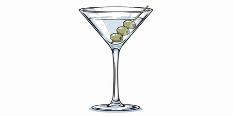 Martini Glass with Green Olives. Vector Cocktail Illustration