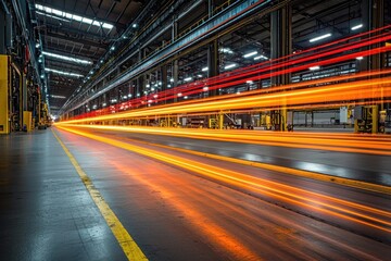 Wide Angle View of Automated Assembly Line with Dynamic Motion and Industrial Setting