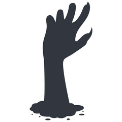 Silhouette of Scary Halloween Zombie Hand. Flat Vector Illustration.
