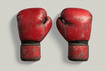 Vintage Red Boxing Gloves with Scuffed Texture and Worn Appearance