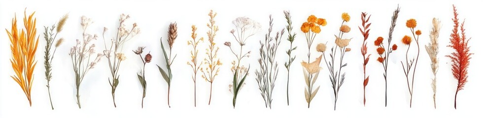 Wildflower Watercolor Botanical Illustration Fresh and Dried Plants Hand Drawn Art