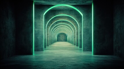 Obraz premium Dark neon archway tunnel