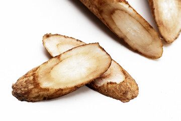 Burdock Root (Gobo) on white background.