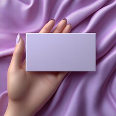 Naklejka premium 3D Cartoon Hand Holding Blank Card Mockup Isolated on Vibrant Purple Background
