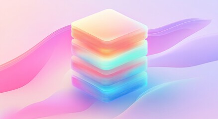 A colorful stacked block composition with flowing abstract gradients and lines