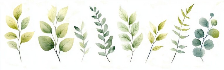 Watercolor Botanical Leaves Illustration Delicate Green Pastel Foliage Design