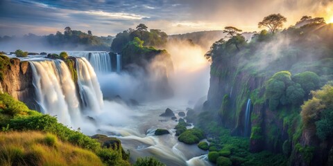 Naklejka premium Misty morning at Kalandula Falls, misty morning, , misty morning,