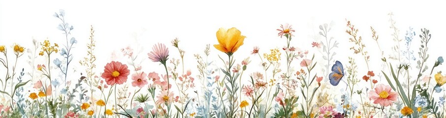 Watercolor Wildflower Garden Botanical Illustration Floral Decor