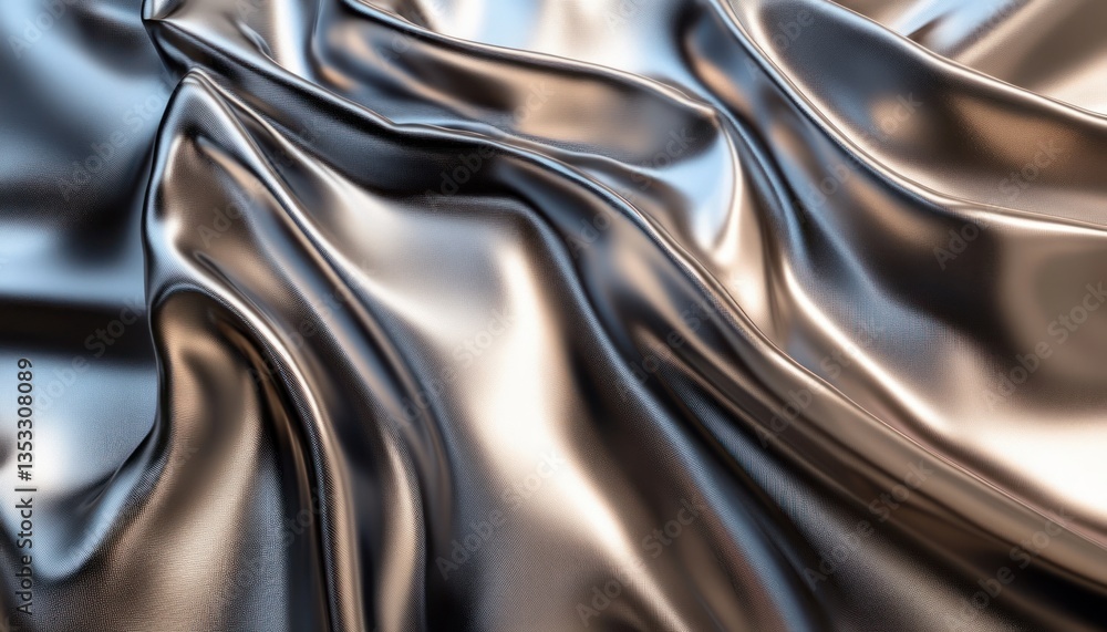 Poster metallic abstract fluid shapes with smooth reflective surfaces and textures