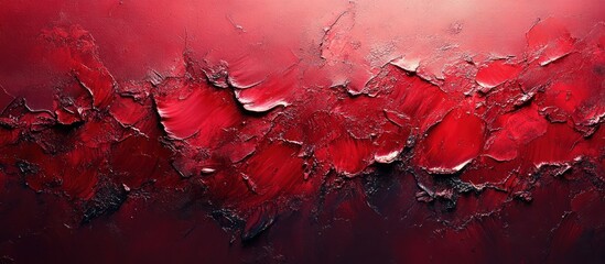 Abstract Red and Black Grunge Textured Background with Distressed Canvas and Impressionist Art Style