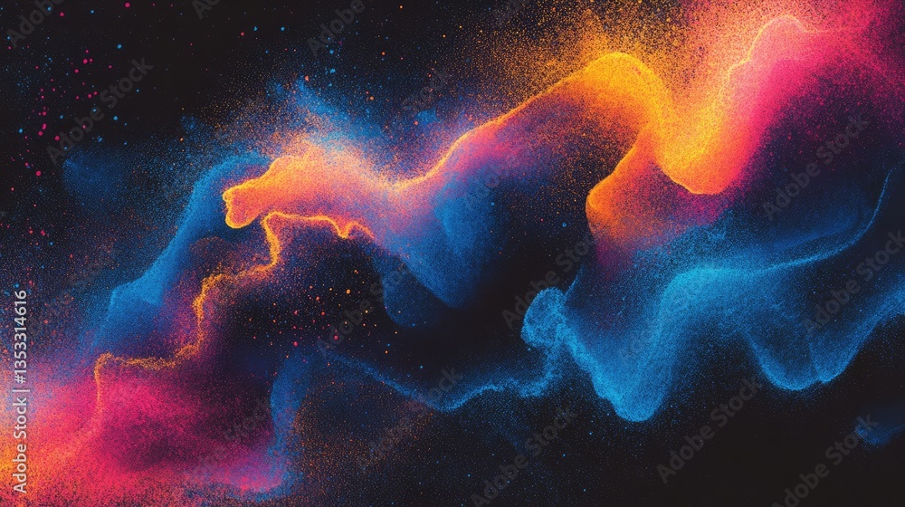Poster vibrant abstract waves of color blend seamlessly, creating a dynamic visual experience with a cosmic