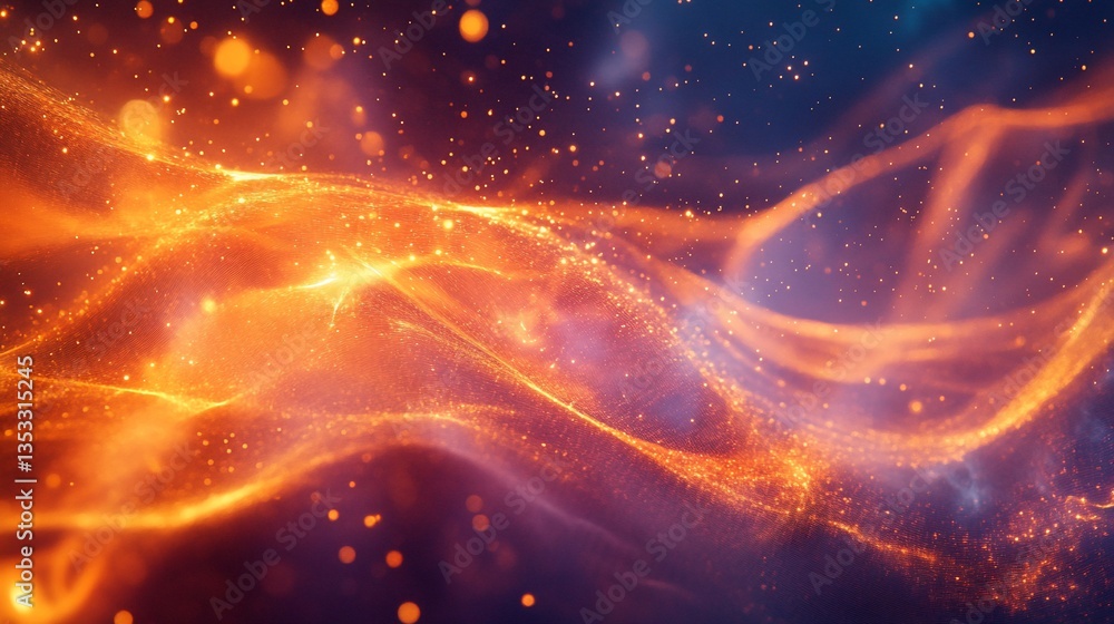 Poster abstract particle wave background with luminous golden light effect