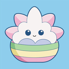 A puffy cloud plant growing in a vibrant rainbow pot, blending nature with a dreamy, surreal aesthetic. Perfect for digital artwork, creative projects, and unique design concepts.