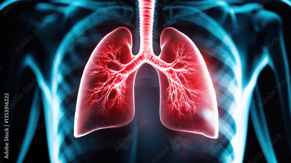 Aufkleber dynamic x ray animation of lungs showcasing intricate details and vibrant colors, illustrating respi