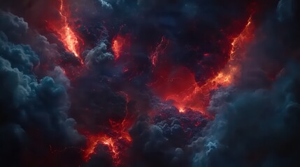 Fototapeta premium Dramatic Red and Black Clouds with Glowing Embers Illuminating Sky