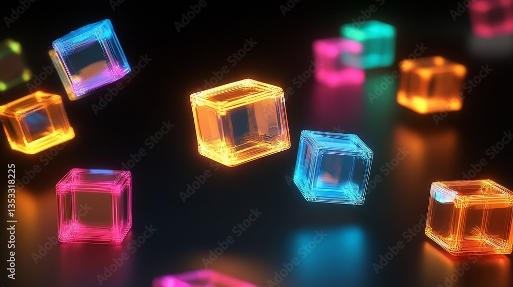 Poster abstract background with colorful illuminated glowing 3d cubes
